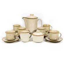 Set in ceramica 6 tazze con piattino, 1 brocca con coperchio, 1 zuccheriera e 1 lattiera