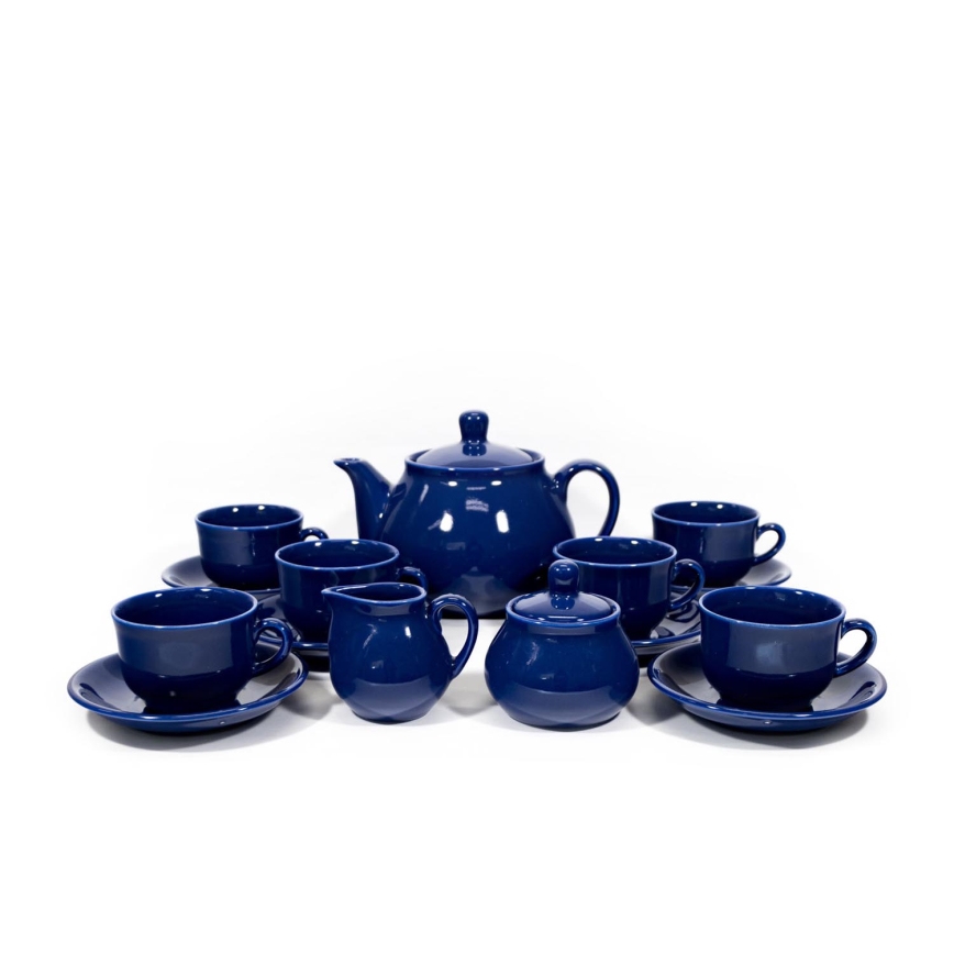 Set in ceramica 6 tazze con piattino, 1 brocca con coperchio, 1