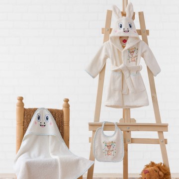 Set in spugna per bambini ZURAFA - accappatoio, asciugamano, spugnetta beige