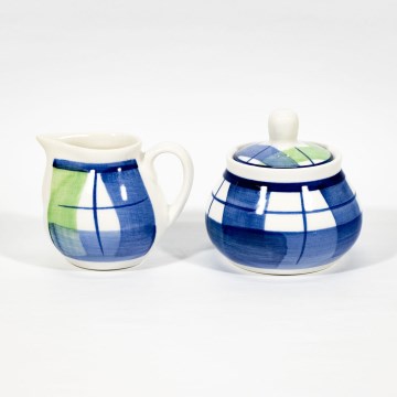 Set Lucie 1x zuccheriera in ceramica con coperchio e 1x lattiera in ceramica blu verde