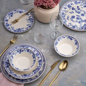Set per la tavola 24 pezzi in ceramica, bianco/blu