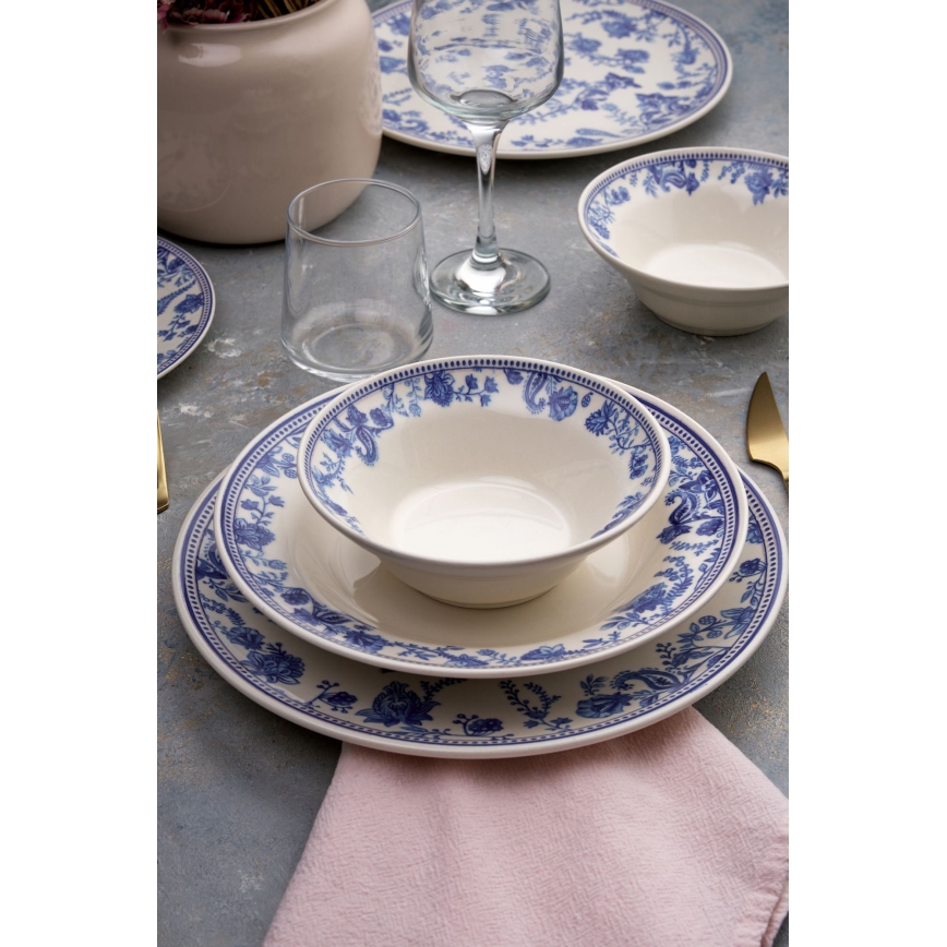 Set per la tavola 24 pezzi in ceramica, bianco/blu