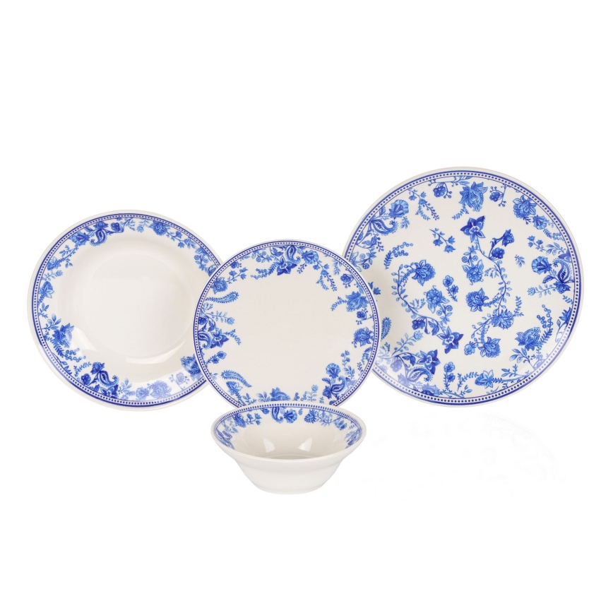 Set per la tavola 24 pezzi in ceramica, bianco/blu