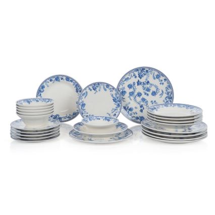 Set per la tavola 24 pezzi in ceramica, bianco/blu