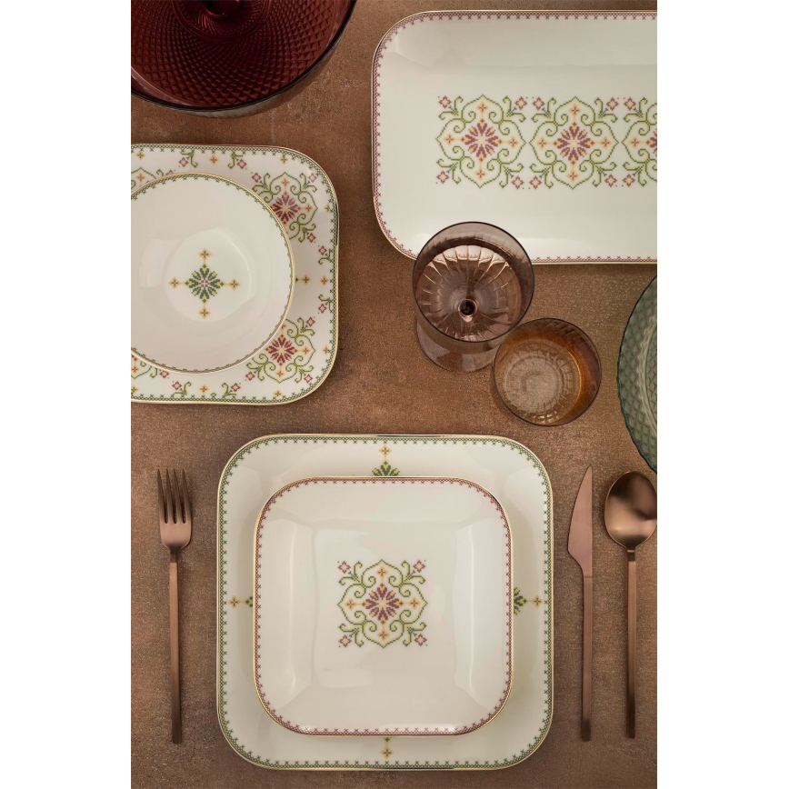 Set per la tavola 26 pezzi in porcellana, bianco/verde