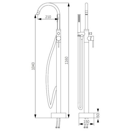 Set per vasca freestanding con miscelatore — 116 cm, cromo lucido