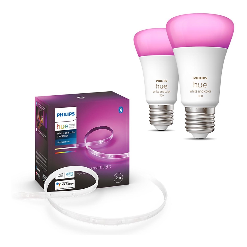 SET - Striscia LED RGBW dimmerabile Philips Hue WHITE AND COLOR AMBIANCE 2m LED/20W/230V + 2x Lampadina LED dimmerabile Philips A60 E27/9W/230V 2000-6500K