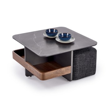 Set tavolino da salotto KORO 70x70 cm + 2x pouf nero/marrone