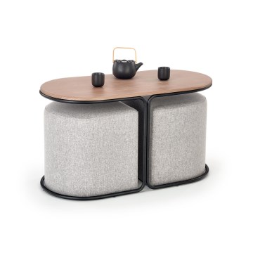 SET Tavolino da salotto NILDO 90x45 cm + 2x pouf marrone/grigio