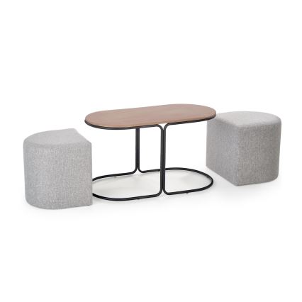 SET Tavolino da salotto NILDO 90x45 cm + 2x pouf marrone/grigio