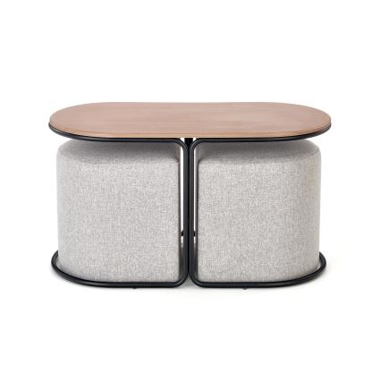 SET Tavolino da salotto NILDO 90x45 cm + 2x pouf marrone/grigio