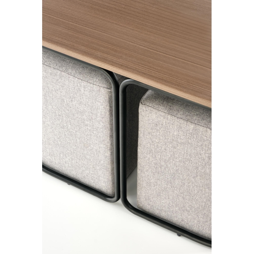SET Tavolino da salotto NILDO 90x45 cm + 2x pouf marrone/grigio