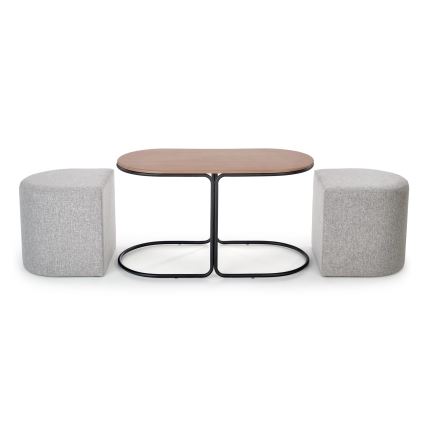 SET Tavolino da salotto NILDO 90x45 cm + 2x pouf marrone/grigio