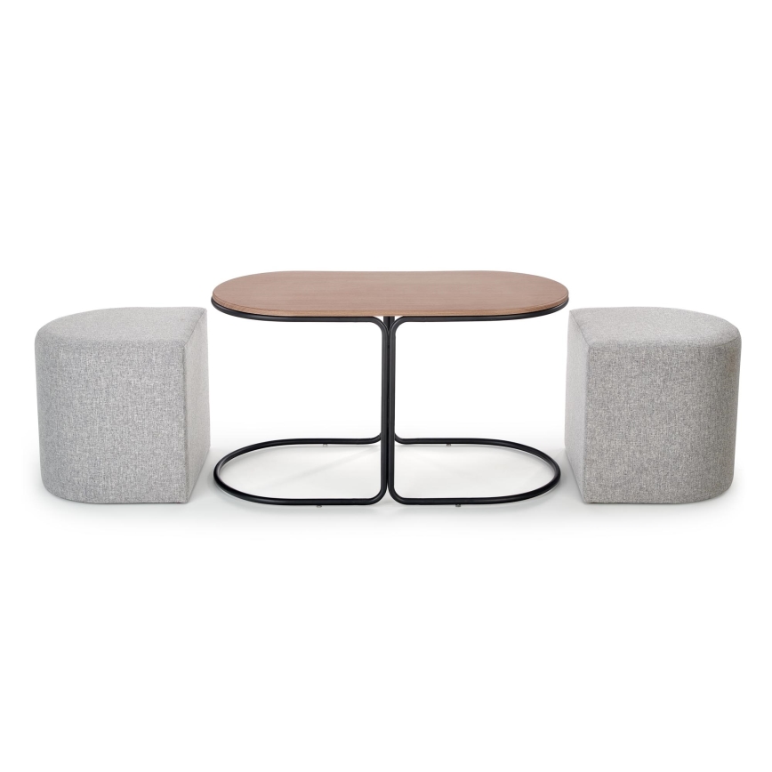 SET Tavolino da salotto NILDO 90x45 cm + 2x pouf marrone/grigio