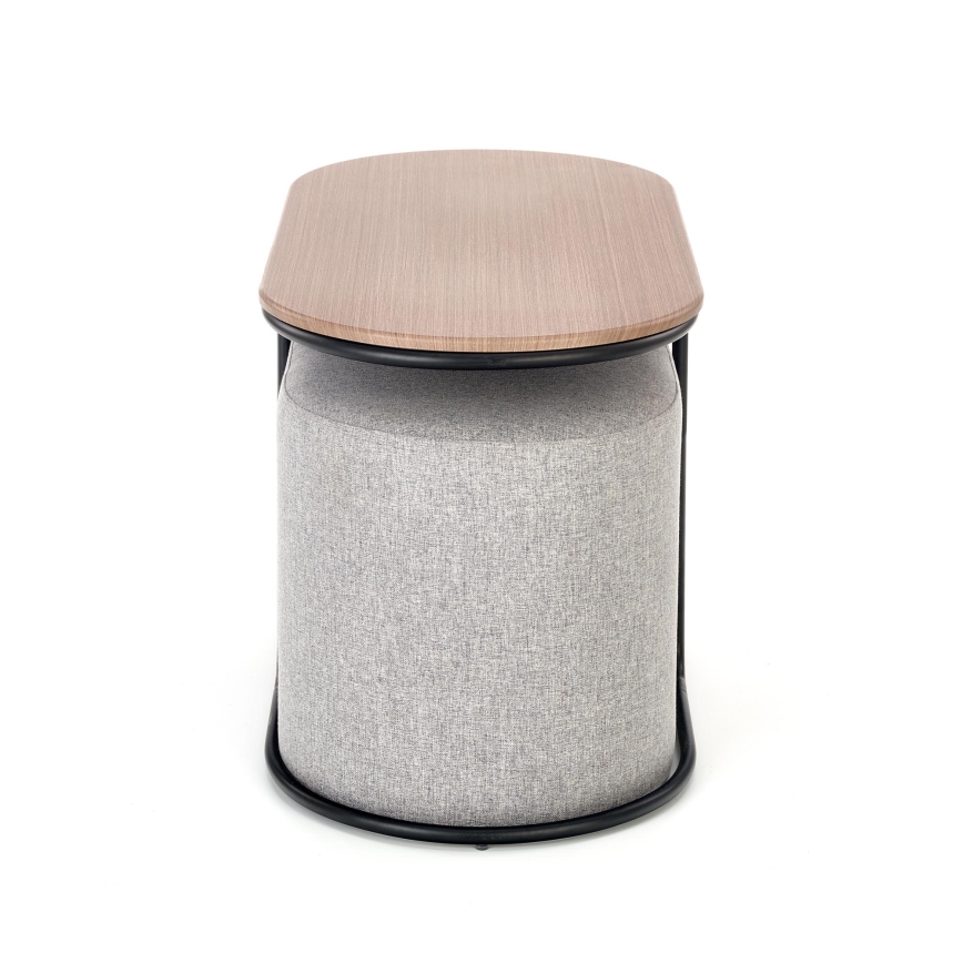 SET Tavolino da salotto NILDO 90x45 cm + 2x pouf marrone/grigio
