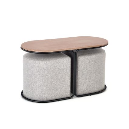 SET Tavolino da salotto NILDO 90x45 cm + 2x pouf marrone/grigio