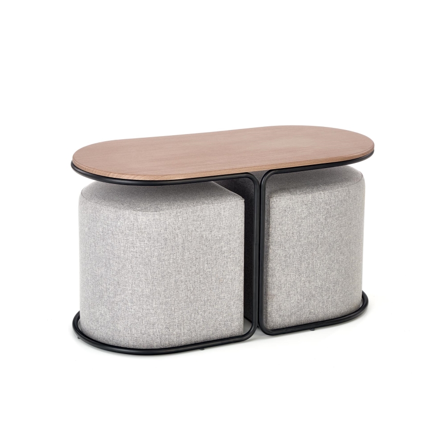 SET Tavolino da salotto NILDO 90x45 cm + 2x pouf marrone/grigio