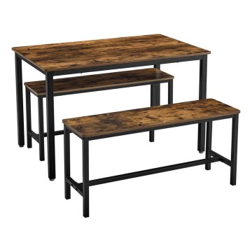 SET Tavolo da bar 110x70 cm + 2x Panche 97x30 cm TREVOR marrone/nero
