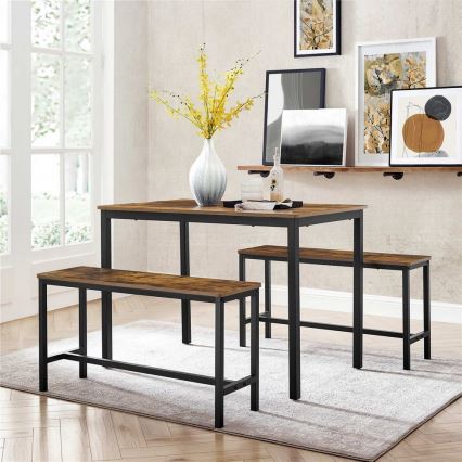 SET Tavolo da bar 110x70 cm + 2x Panche 97x30 cm TREVOR marrone/nero