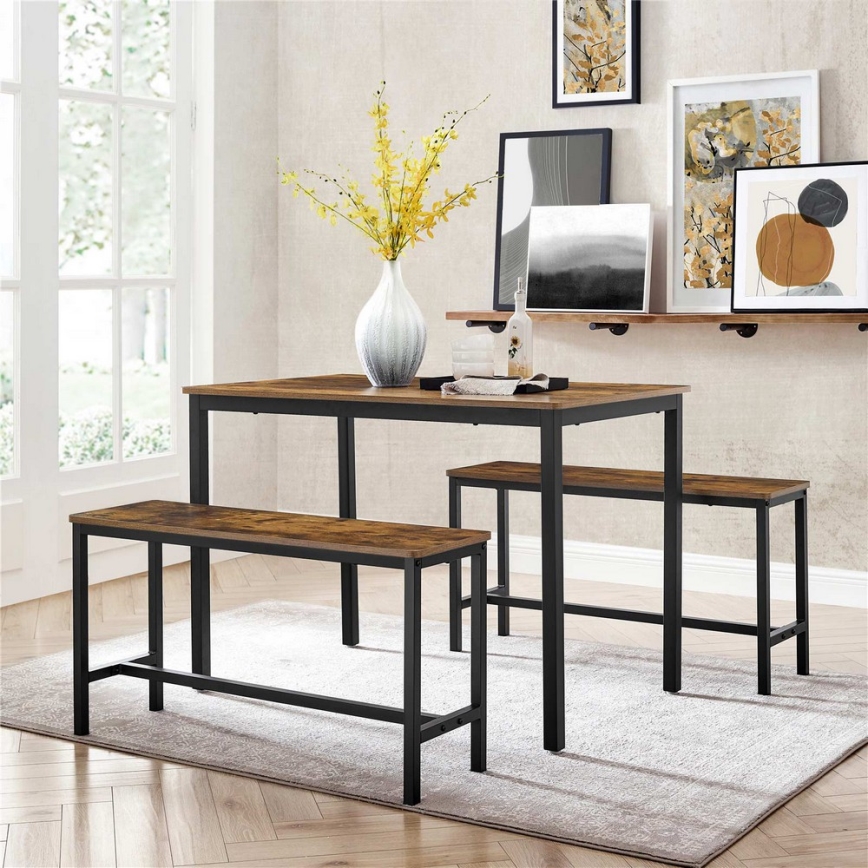 SET Tavolo da bar 110x70 cm + 2x Panche 97x30 cm TREVOR marrone/nero