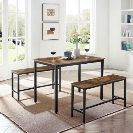 SET Tavolo da bar 110x70 cm + 2x Panche 97x30 cm TREVOR marrone/nero