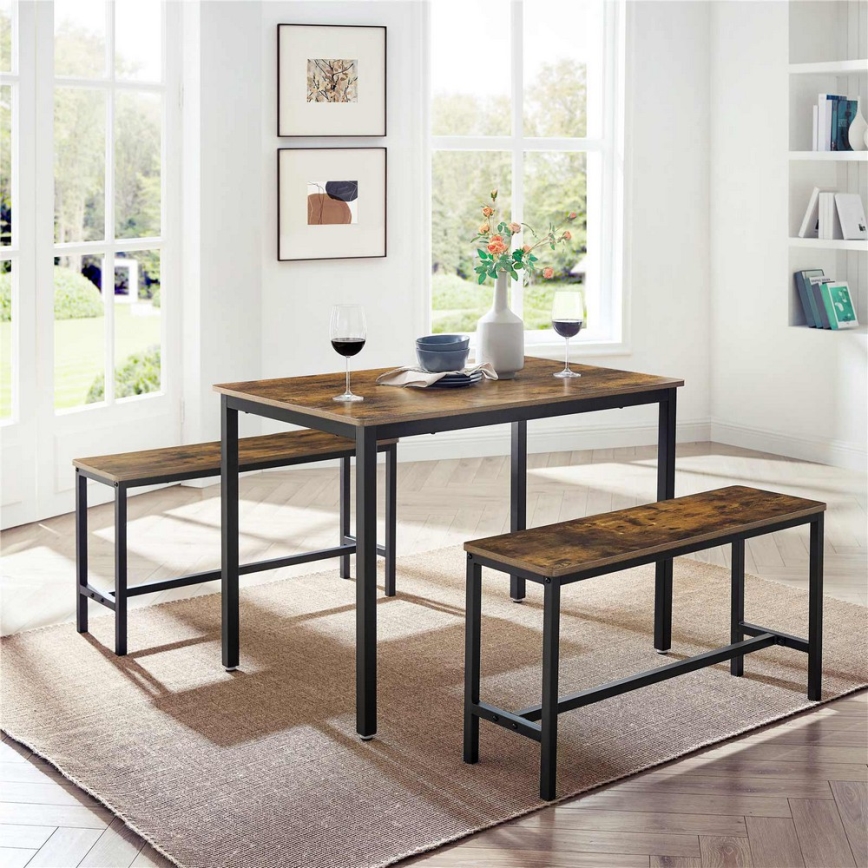 SET Tavolo da bar 110x70 cm + 2x Panche 97x30 cm TREVOR marrone/nero