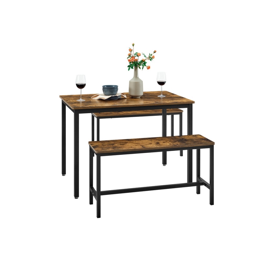 SET Tavolo da bar 110x70 cm + 2x Panche 97x30 cm TREVOR marrone/nero
