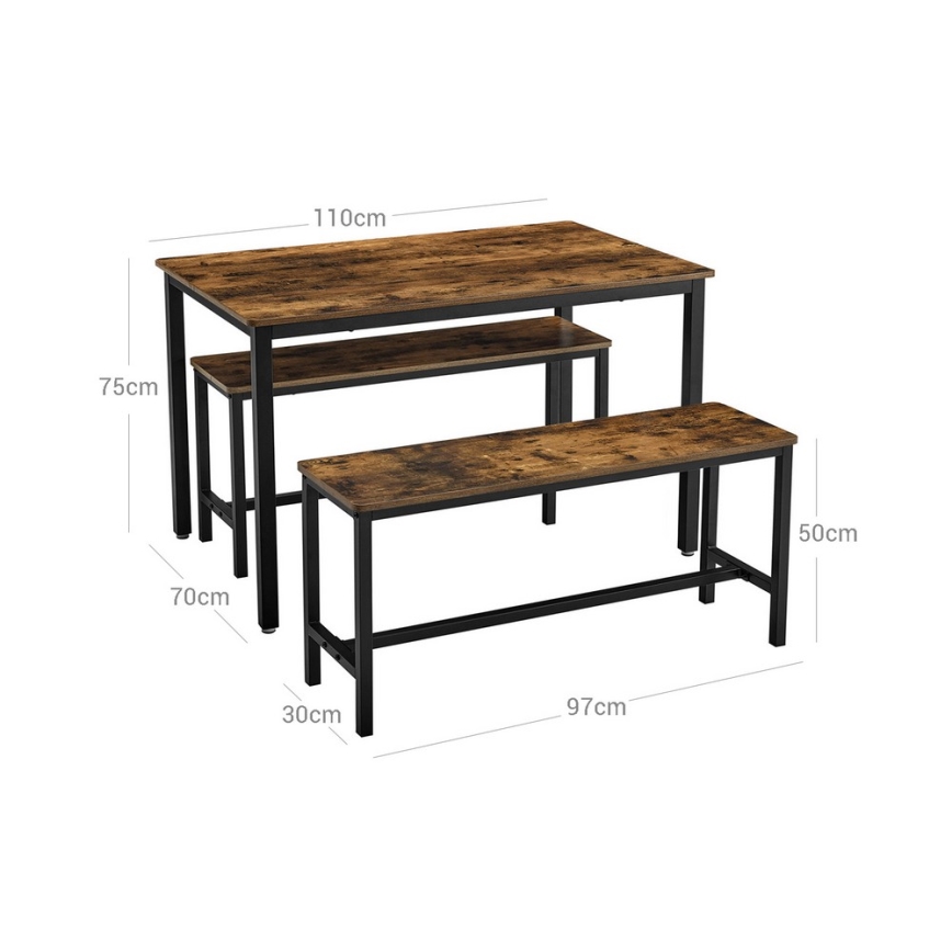 SET Tavolo da bar 110x70 cm + 2x Panche 97x30 cm TREVOR marrone/nero