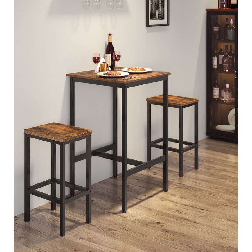 Set tavolo da bar e 2 sgabelli BARTIS marrone/nero