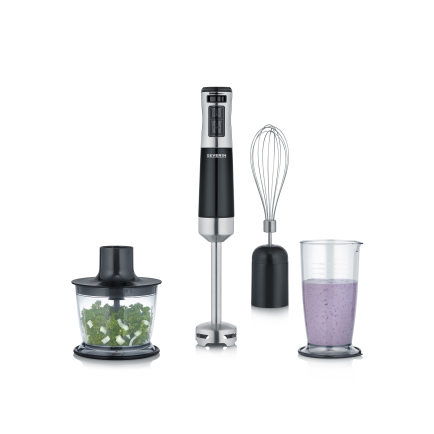 Severin SM 3772 - Frullatore a immersione con accessori 600W/230V in acciaio inox/nero