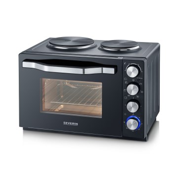 Severin TO 2074 - Forno ventilato con grill e piastre, 2500 W/230 V, 30 L, nero