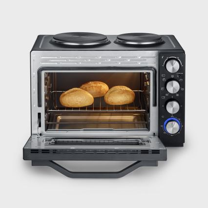 Severin TO 2074 - Forno ventilato con grill e piastre, 2500 W/230 V, 30 L, nero