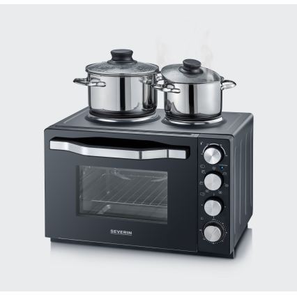 Severin TO 2074 - Forno ventilato con grill e piastre, 2500 W/230 V, 30 L, nero