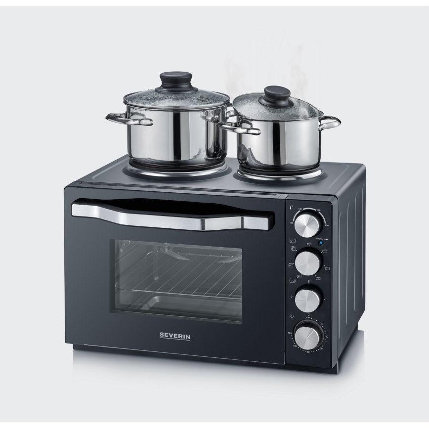 Severin TO 2074 - Forno ventilato con grill e piastre, 2500 W/230 V, 30 L, nero