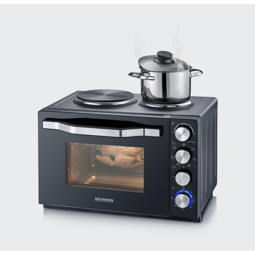 Severin TO 2074 - Forno ventilato con grill e piastre, 2500 W/230 V, 30 L, nero