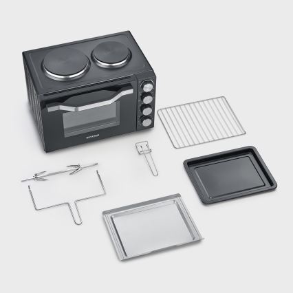 Severin TO 2074 - Forno ventilato con grill e piastre, 2500 W/230 V, 30 L, nero