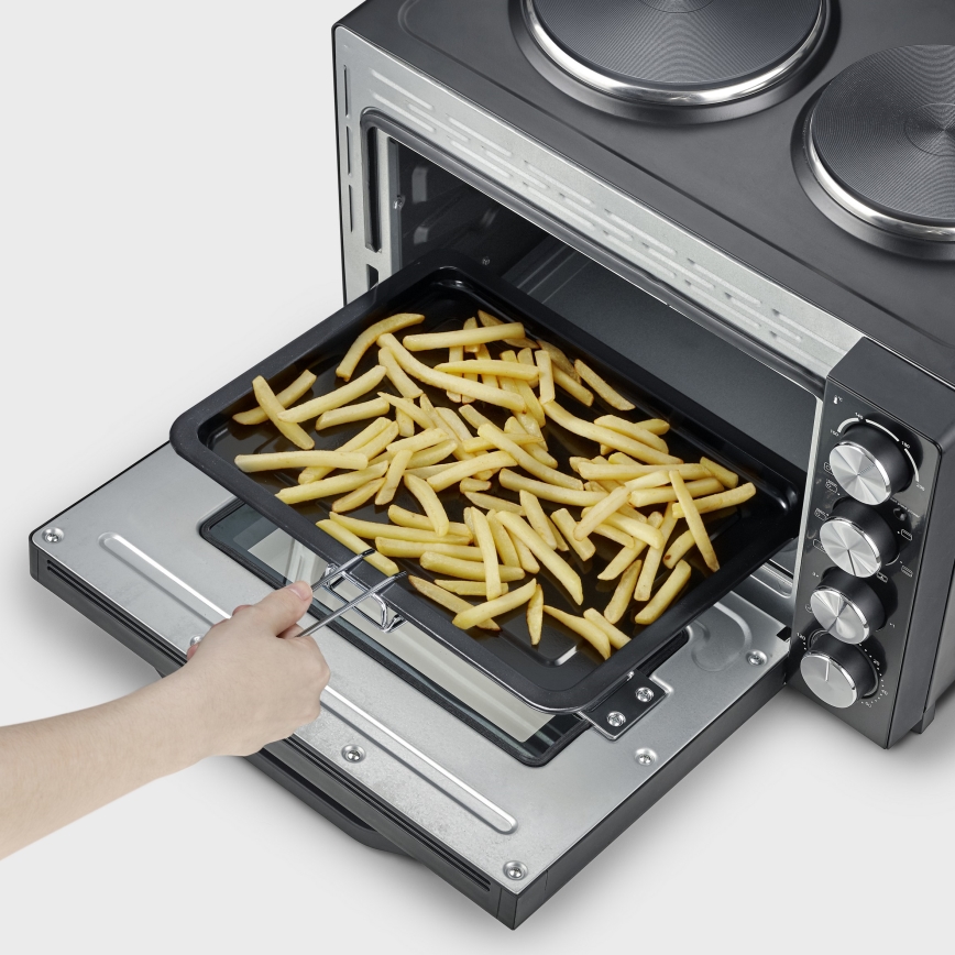Severin TO 2074 - Forno ventilato con grill e piastre, 2500 W/230 V, 30 L, nero