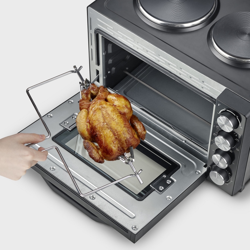 Severin TO 2074 - Forno ventilato con grill e piastre, 2500 W/230 V, 30 L, nero