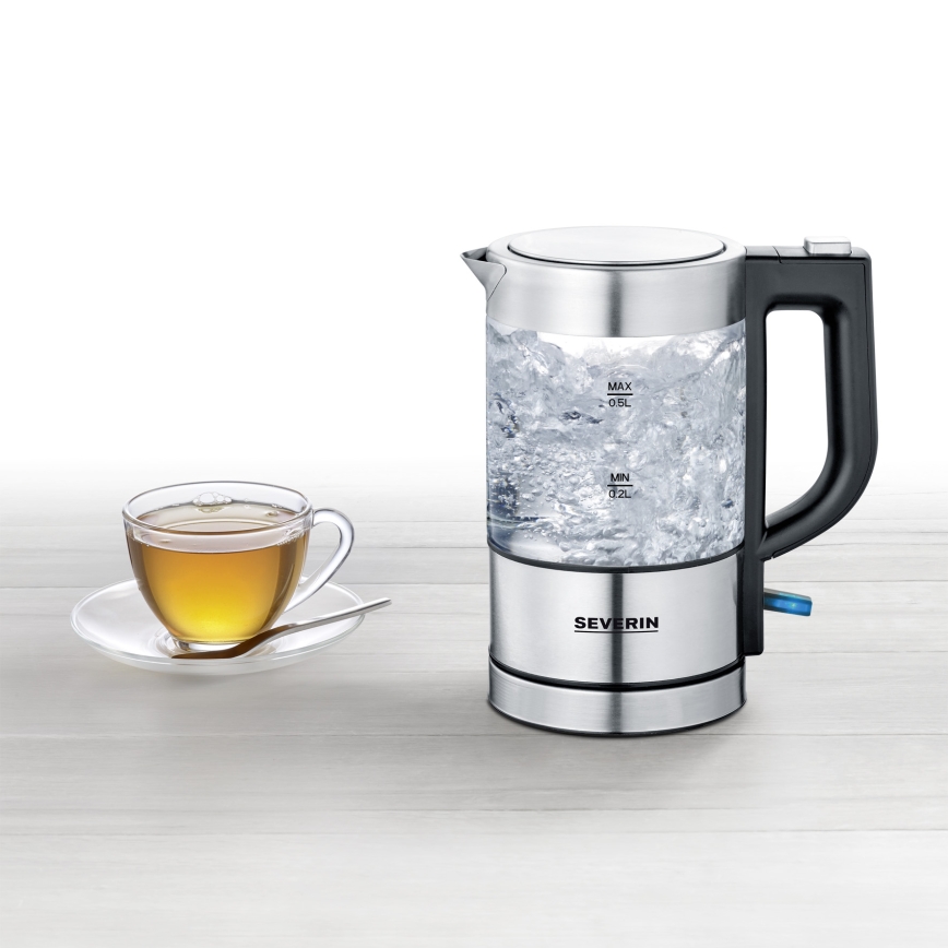 Severin WK 3472 - Bollitore elettrico rapido 0,5 l 1100 W/230 V acciaio inox/vetro