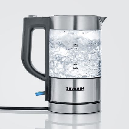 Severin WK 3472 - Bollitore elettrico rapido 0,5 l 1100 W/230 V acciaio inox/vetro