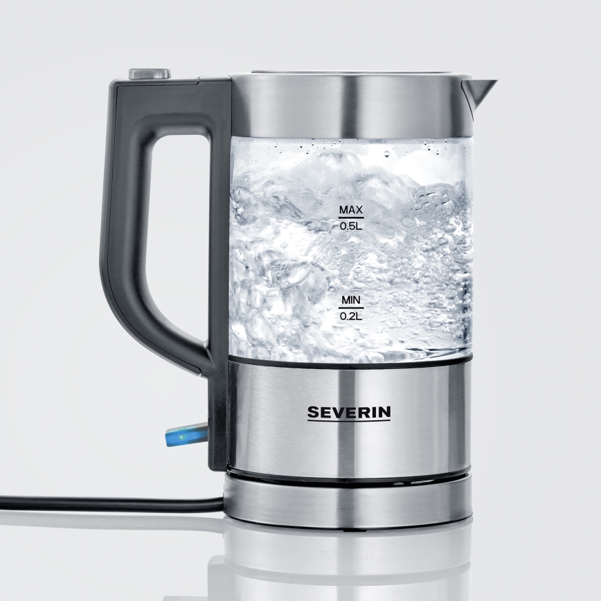 Severin WK 3472 - Bollitore elettrico rapido 0,5 l 1100 W/230 V acciaio inox/vetro