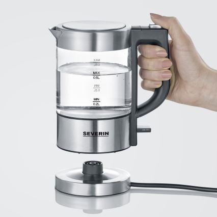 Severin WK 3472 - Bollitore elettrico rapido 0,5 l 1100 W/230 V acciaio inox/vetro