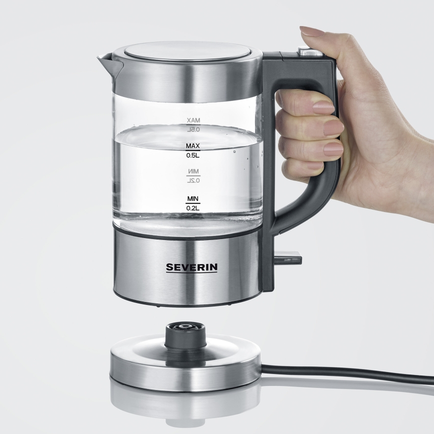 Severin WK 3472 - Bollitore elettrico rapido 0,5 l 1100 W/230 V acciaio inox/vetro