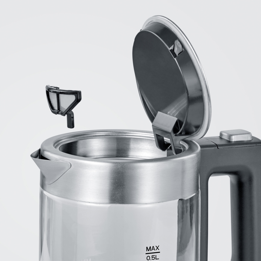 Severin WK 3472 - Bollitore elettrico rapido 0,5 l 1100 W/230 V acciaio inox/vetro