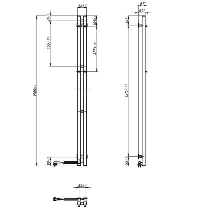 SILOUETTE Scaldasalviette elettrico con termostato, 200 W / 230 V, 150,6 cm, IP44, nero, lato destro