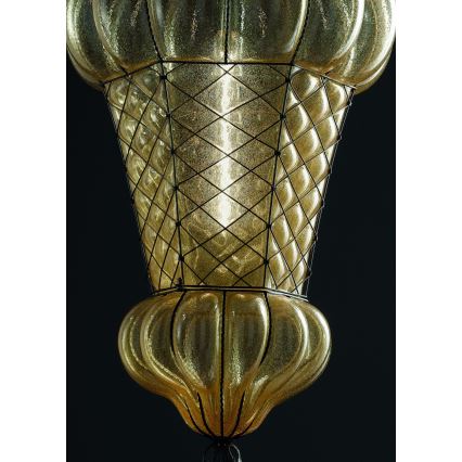 SIRU - Lampadario a sospensione con catena BABÀ 1xE27/60W/230V diametro 30 cm beige/marrone Vetro veneziano