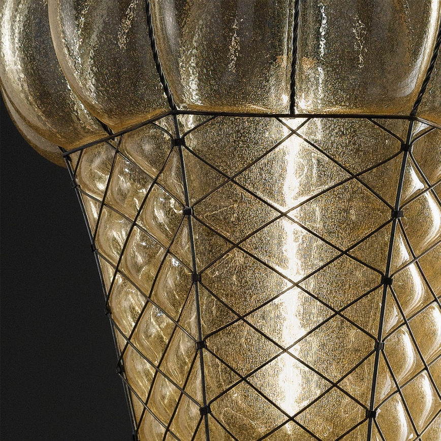 SIRU - Lampadario a sospensione con catena BABÀ 1xE27/60W/230V diametro 30 cm beige/marrone Vetro veneziano