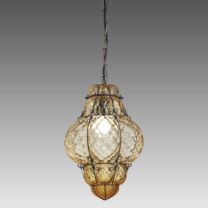 SIRU - Lampadario a sospensione con catena CLASSIC 1xE27/60W/230V diametro 30 cm beige/nero Vetro veneziano