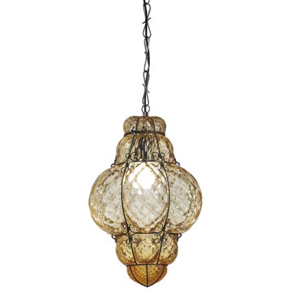 SIRU - Lampadario a sospensione con catena CLASSIC 1xE27/60W/230V diametro 30 cm beige/nero Vetro veneziano
