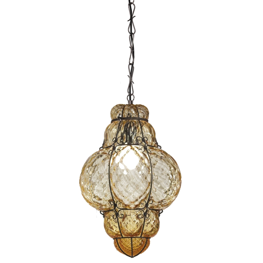 SIRU - Lampadario a sospensione con catena CLASSIC 1xE27/60W/230V diametro 30 cm beige/nero Vetro veneziano